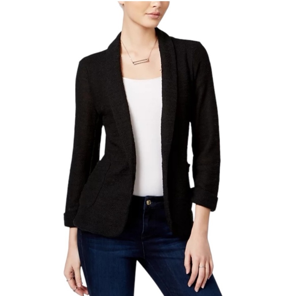 Maison Jules Black Open Front Knit Blazer Size Medium